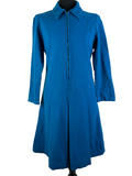 Vintage 1960s Wool Long Sleeve Zip Front Dagger Collar Mod Dress in Blue - Size UK 12