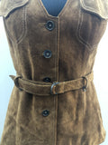 womens  waistcoat  vintage  Urban Village Vintage  urban village  Suede Jacket  suede fringing  Suede  sleevless  Jacket  hippie  festival  decorative pockets  brown  boho  Belted waist  70s  1970s  1