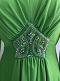 womens  vintage  Urban Village Vintage  urban village  studio 54  party dress  party  new year  maxi dress  long length dress  green  glittery  glitter  dress  disco dress  disco  deadstock  christmas  70s  1970s  10