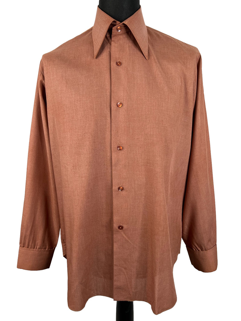 XL  vintage  Urban Village Vintage  urban village  tootal  shirt  mens  long sleeve  dagger collar  collar  button  brown  big collar  70s  1970s