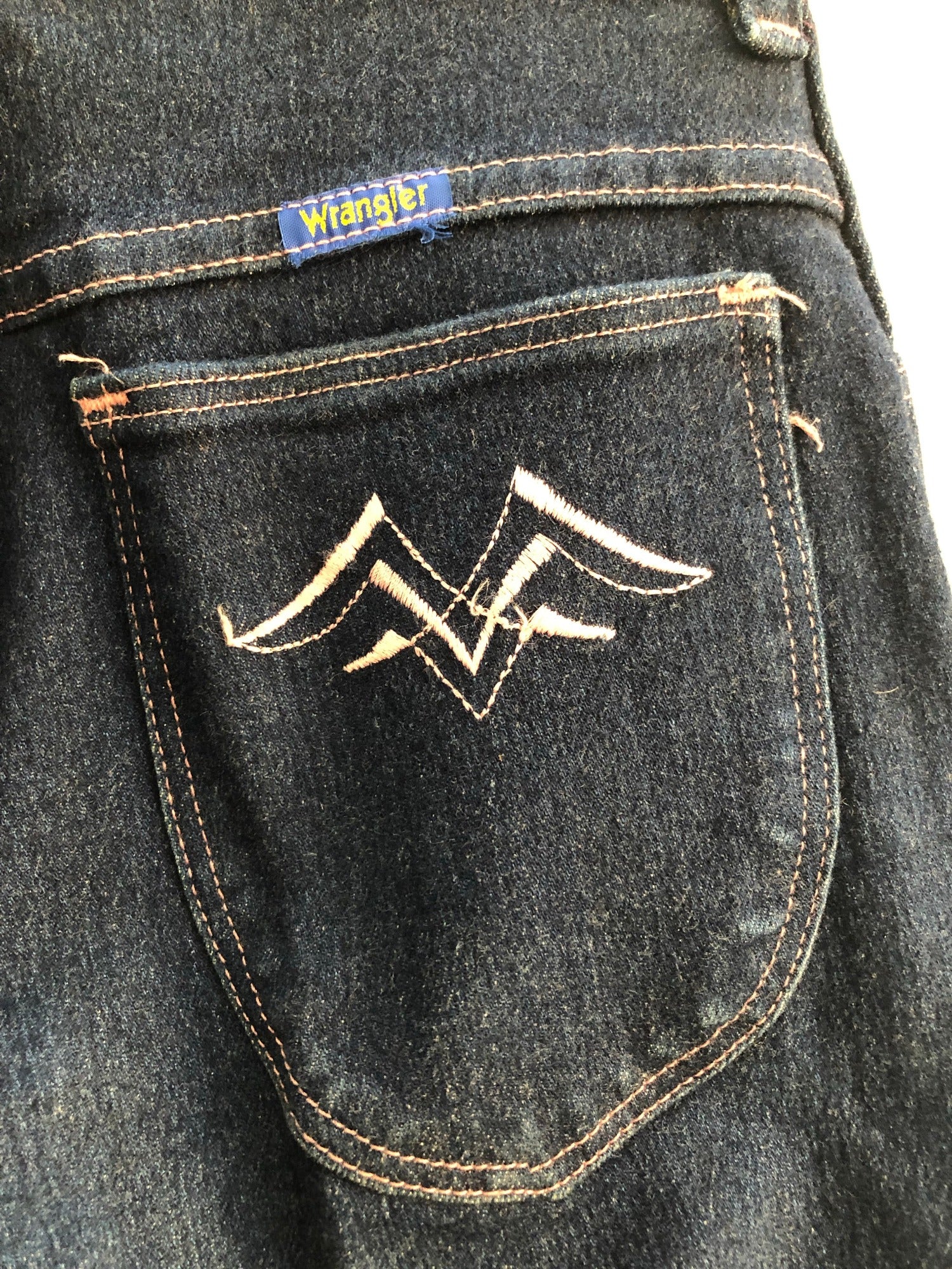 wrangler  w26  vintage  Urban Village Vintage  urban village  stitch detailing  retro  pink stitch  pink embroidery  MOD  Light Blue  L32  jeans  jean  indigo  flares  denim  Blue  8  70s  70  34  26  1970s