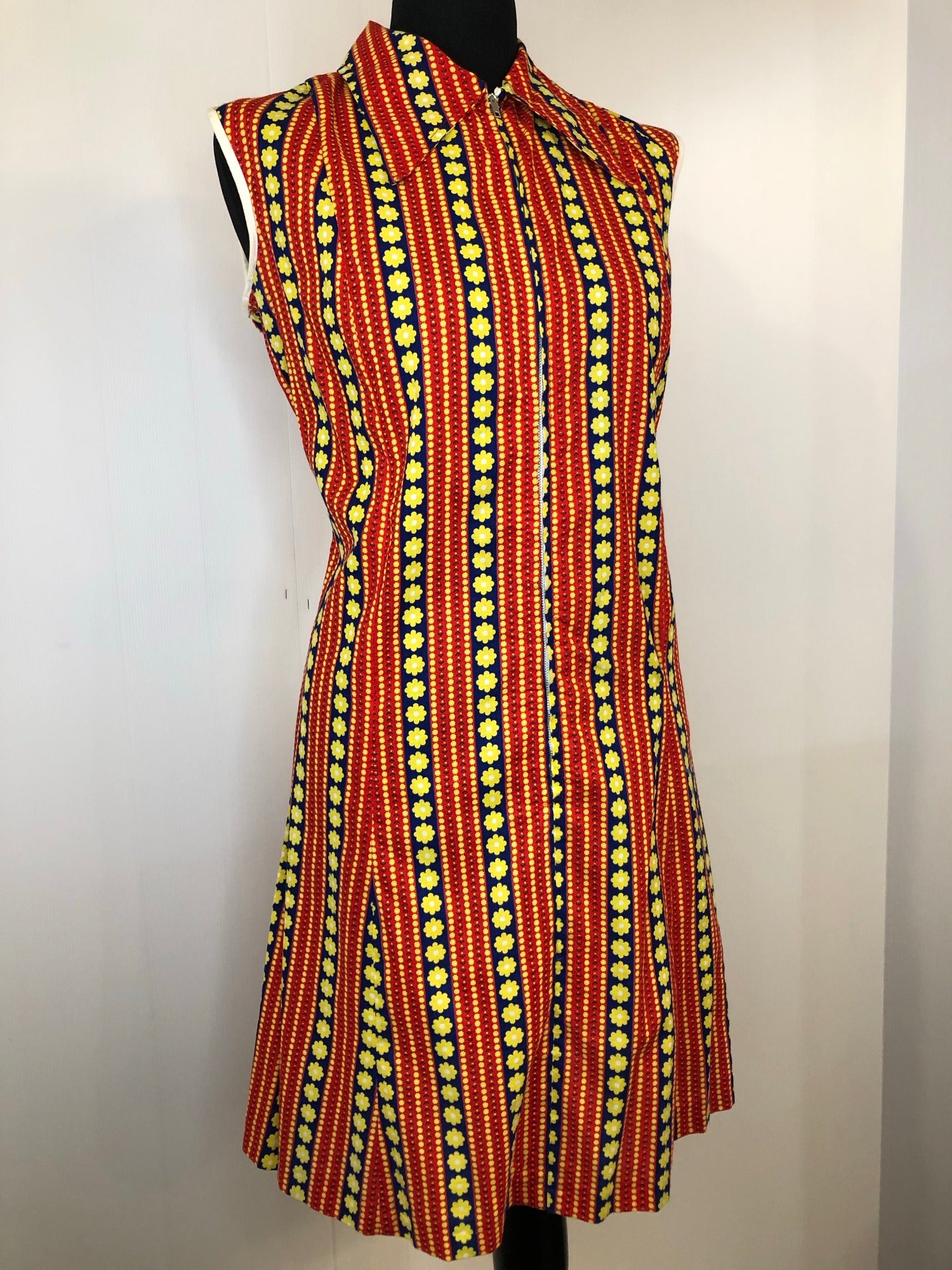 womens  vintage  Urban Village Vintage  summer dress  stripes  sleeveless  red  print dress  print  multi  floral print  floral  dress  dagger collar  Corilea Fashions  balloon sleeve  70s  1970s  12