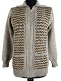 Vintage 1970s Knit Patterned Wool Zip Front Collar Cardigan by Welsh Country Knitwear - Size UK 10