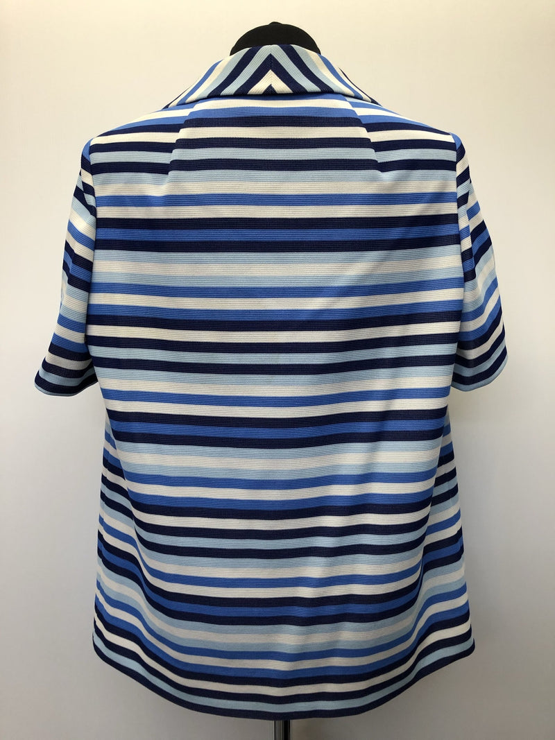 Womens 1960s / 1970s Eastex Short Sleeve Striped Collar Blouse / Top - Blue - Size 12 / 14 - Urban Village Vintage - Urban Vintage Village