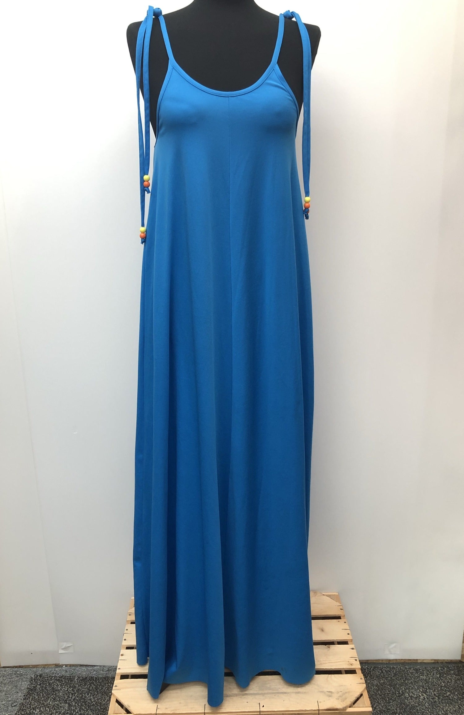 womens  vintage  Urban Village Vintage  sleevless  maxi dress  maxi  glitter  dress  blue  bead strap  70s  1970s  10