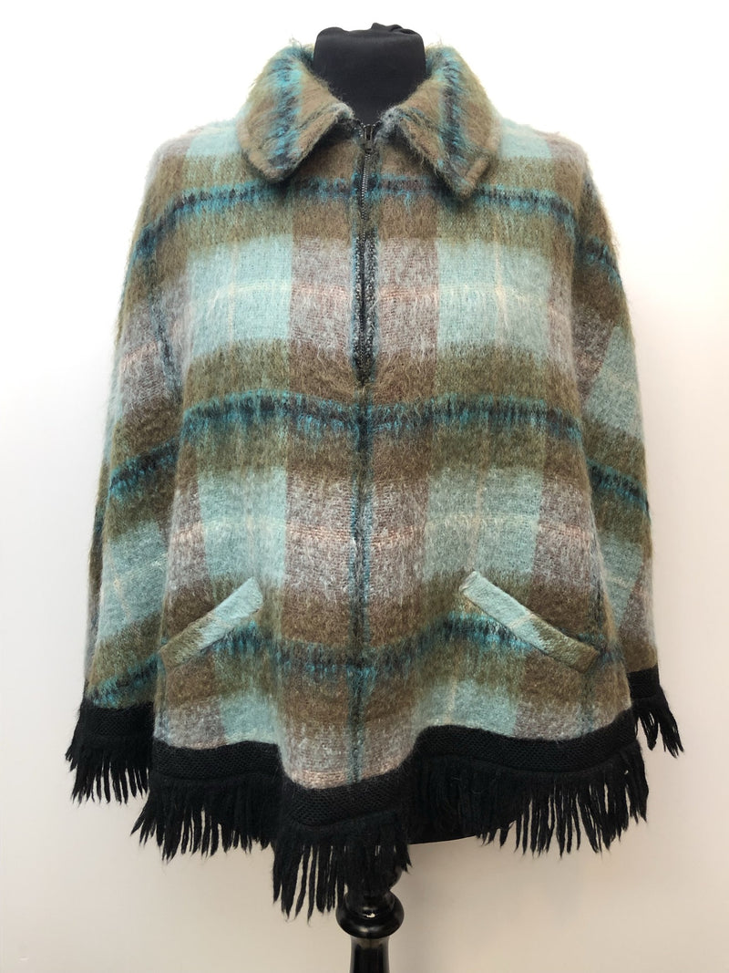 vintage  Urban Village Vintage  tartan  poncho  Green  check  cape  blue  60s  1960s  10