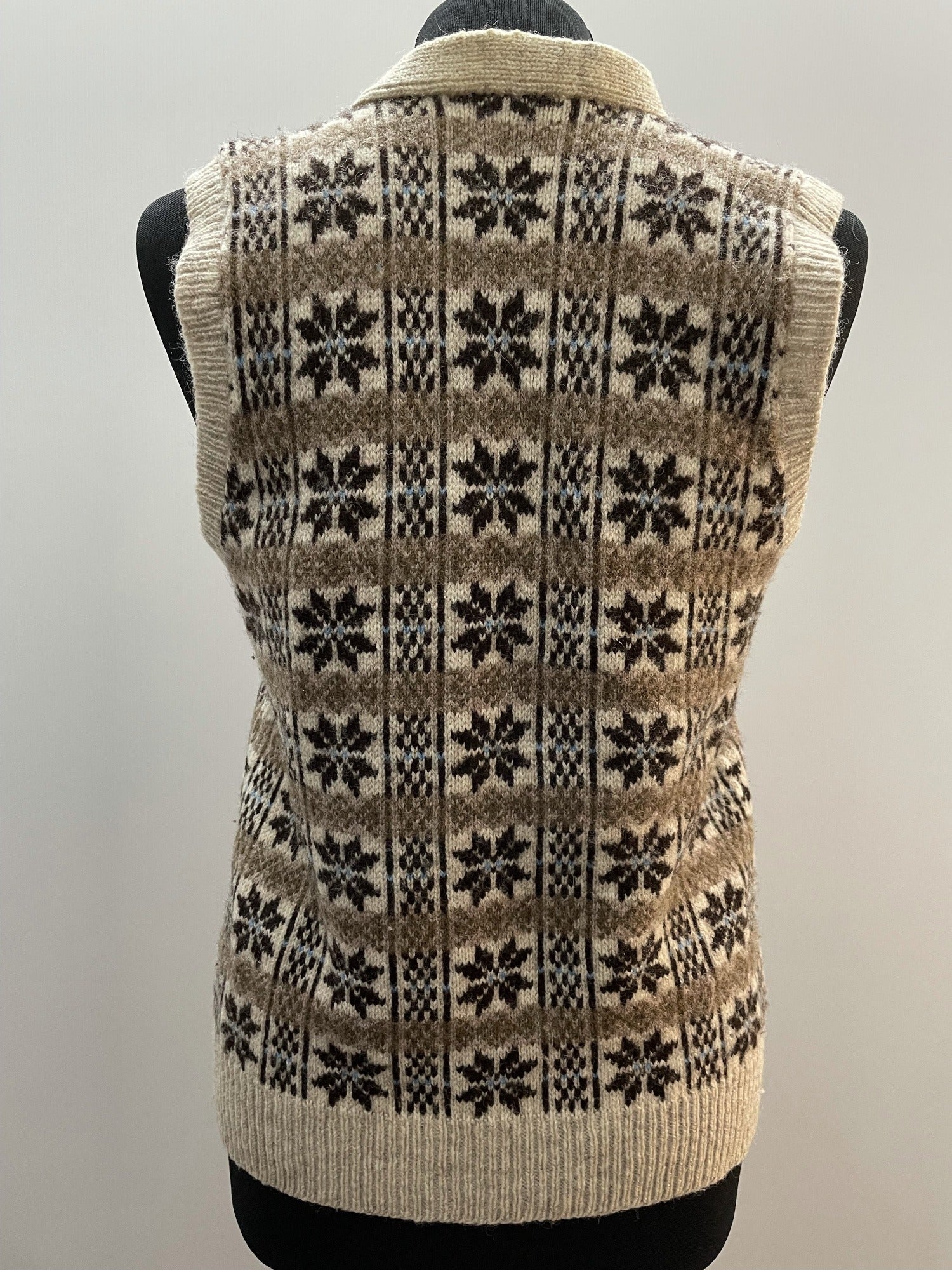 wool  vintage  vest  v neck  Urban Village Vintage  urban village  Tank Top  tank  sweater  snowflake  patterned  pattern  orange  nordic  multi  knitwear  knitted  knit  fine knit  festive  fairisle  fair isle  christmas  brown  70s  40s  1970s  1940s