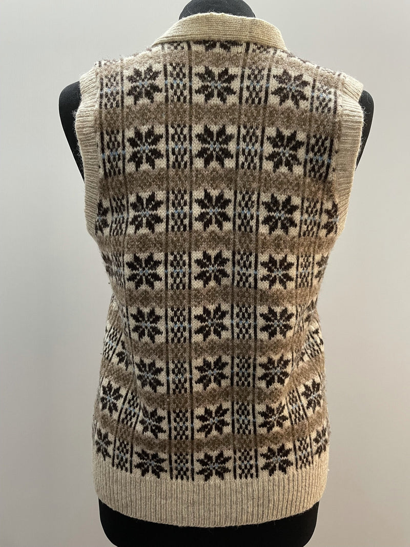 wool  vintage  vest  v neck  Urban Village Vintage  urban village  Tank Top  tank  sweater  snowflake  patterned  pattern  orange  nordic  multi  knitwear  knitted  knit  fine knit  festive  fairisle  fair isle  christmas  brown  70s  40s  1970s  1940s