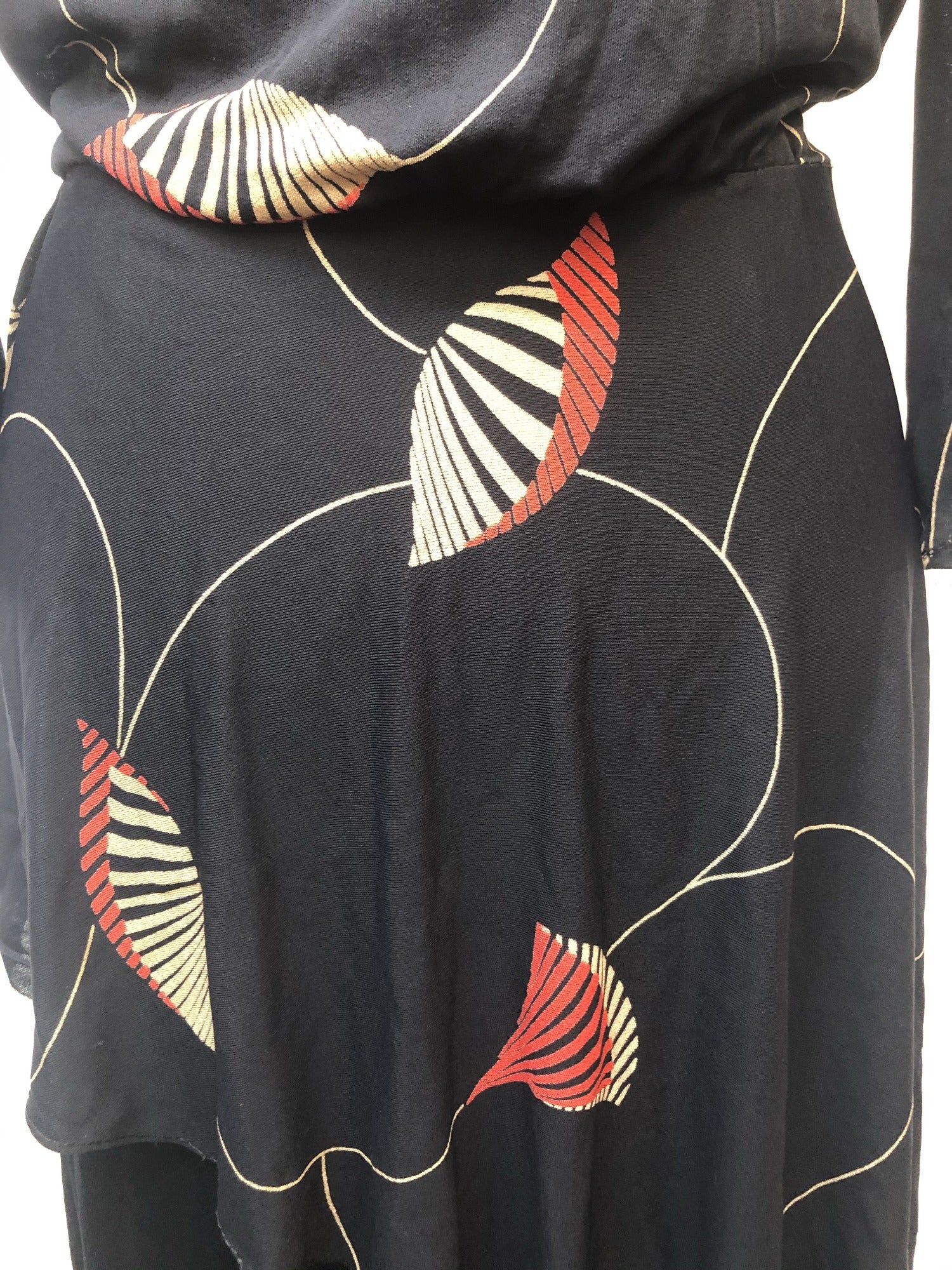 wrap front  womens  waist belt  vintage  Urban Village Vintage  red  midi dress  midi  long sleeve  dress  Bille Paris  belted dress  80s  70s  1980s  1970s