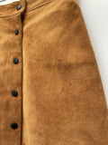womens  vintage  Urban Village Vintage  urban village  Suede  retro  press stud fastening  press stud  midi skirt  midi  lining  brown  70s  1970s