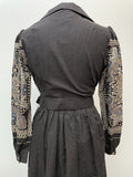 womens  waist belt  vintage  Urban Village Vintage  urban village  sleeves  sleeve  Paisley Print  paisley inspired  paisley  maxi dress  maxi  long sleeves  dress  collared dress  button up  button front  button  boho  bohemian  black  Berketex  belted dress  70s  1970s  12
