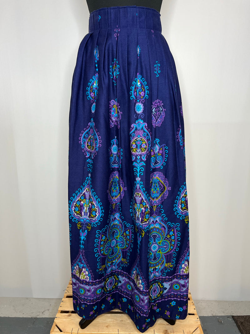 womens  vintage  Urban Village Vintage  urban village  summer  skirt  retro  purple  pleated waist  maxi skirt  hippie  floral print  floral  boho  blue  70s  1970s  10