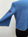 womens  vintage  Urban Village Vintage  urban village  stitch detailing  stitch detail  shortcut  retro  no fastening  long sleeve  light knit  knitwear  knitted  knit  floral  cardigan  blue  8  60s  3/4 sleeves  3/4  1960s