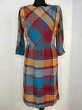 Vintage 1970s Decorative Button Long Sleeve Tartan Dress - Size UK 10