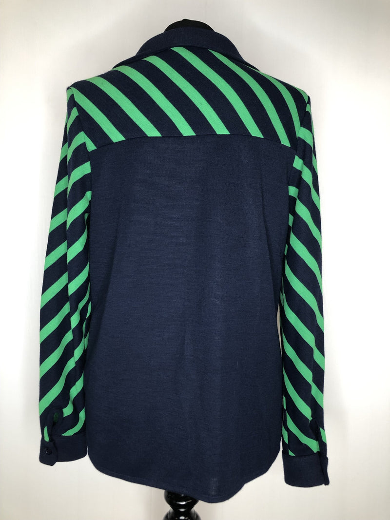 womens  vintage  Urban Village Vintage  urban village  Stripes  shirt  round collar  long sleeve  Highlight  Green  collar  button front  button  blue  blouse  big collar  70s  1970s