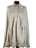 Vintage 1960s Patterned Dagger Collar Knitted Cape in Cream - Size S