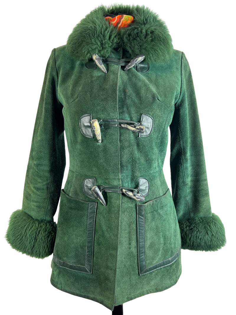 woodstock  womens  Winter Jacket  Winter Coat  winter  vintage  Urban Village Vintage  urban village  toggle front  Suede Jacket  Suede  sheepskin cuffs  sheepskin collar  Sheepskin  shearling  quilted  long sleeve  Jacket  hippy  hippie  Green  coat  boho  autumnal  autumn  8