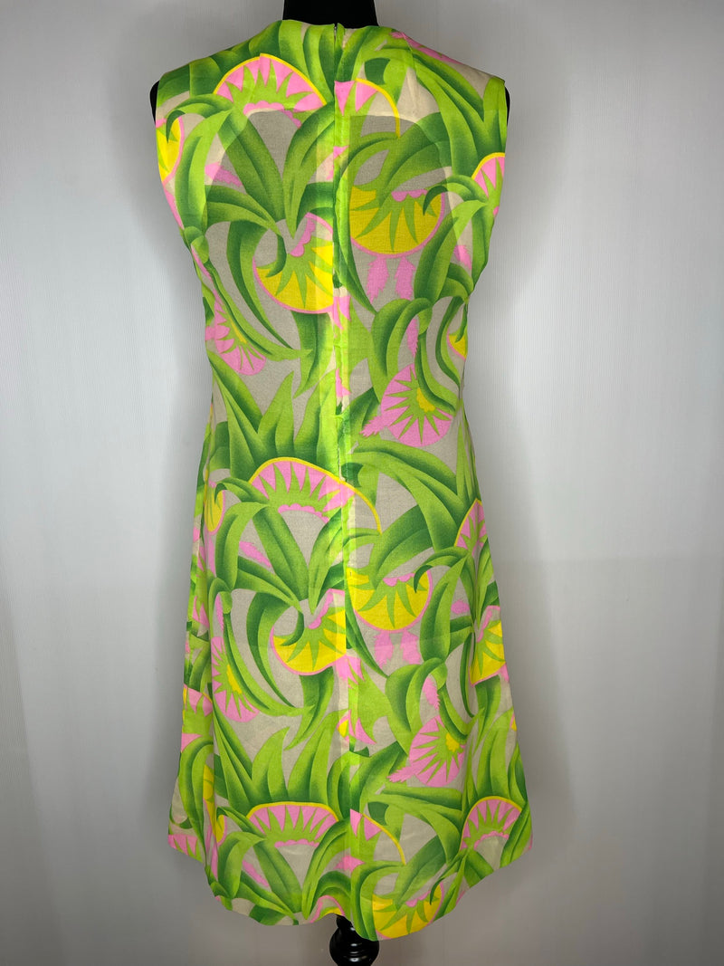 zip back  zip  womens  vintage  Urban Village Vintage  urban village  summer of love  summer dress  summer  sleeveless  pink  multi  green  floral print  Eriko  60s  1960s  12