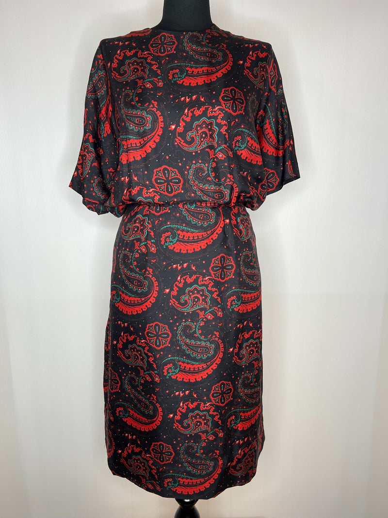 womens  vintage  summer  retro  red  Paisley Print  MOD  loose fit  dress  button back  60s  1960s  12