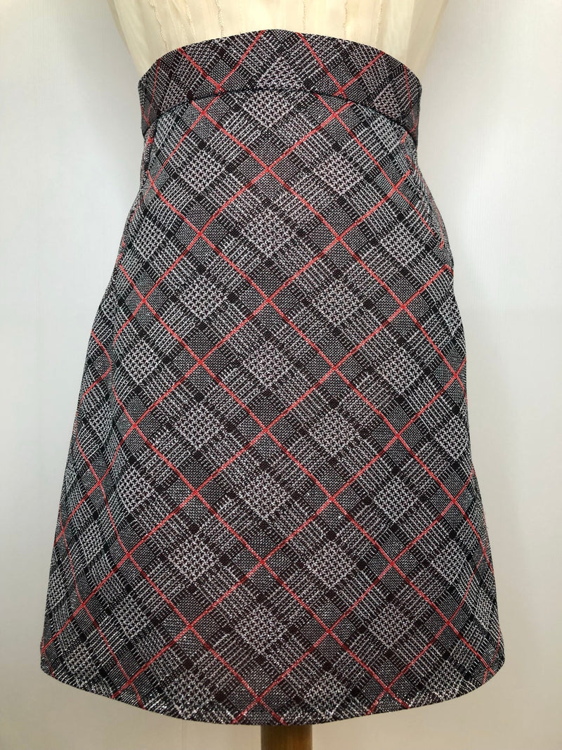 zip  womens  vintage  Urban Village Vintage  urban village  summer  Skirts  skirt  red check  patterned  metallic  grey  glitter  evening  check skirt  ailver  70s  6  1970s