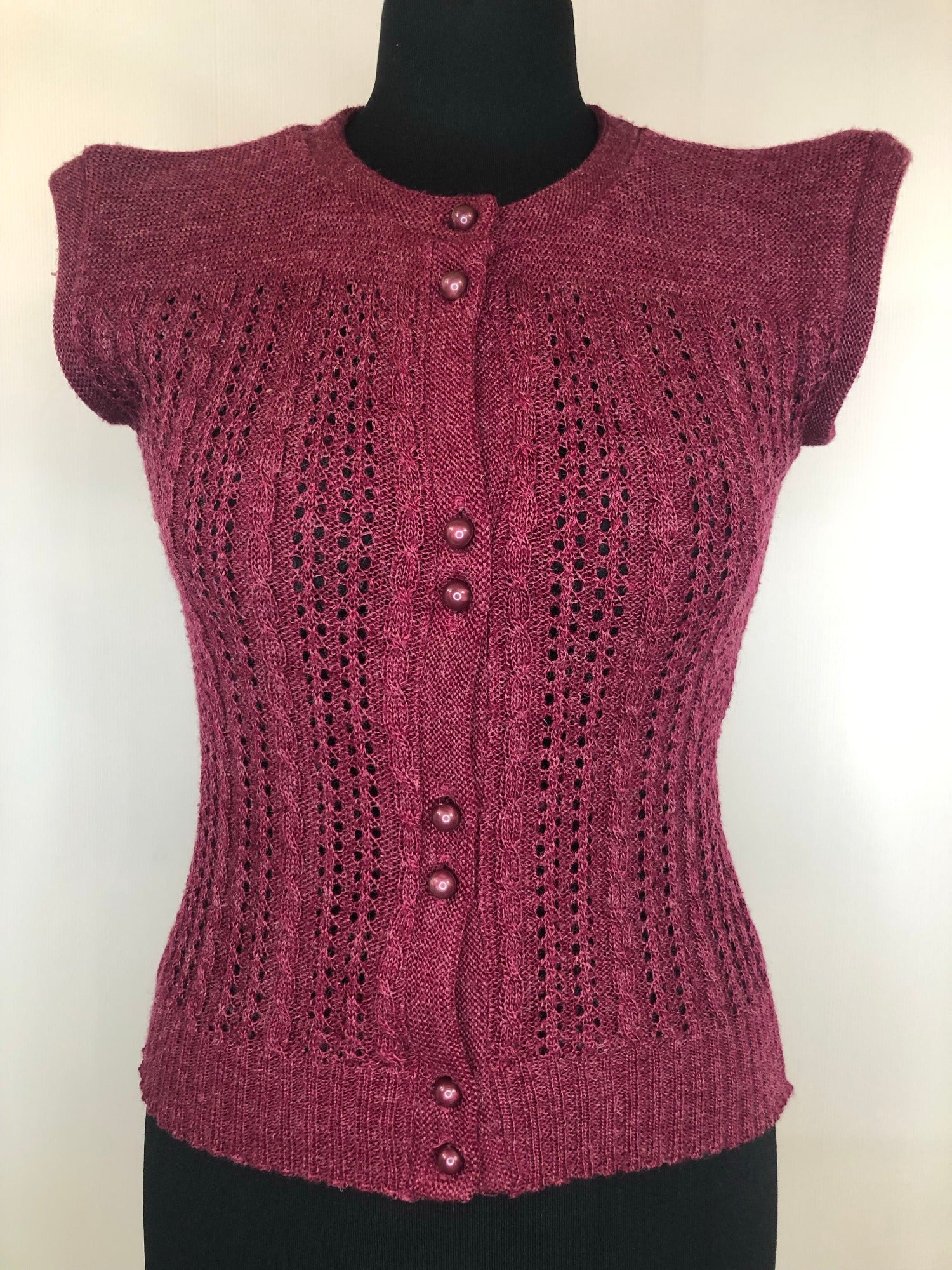 womens  waistcoat  vintage  vest  Urban Village Vintage  urban village  tank  sleeveless  ribbed design  Ribbed  red  Lightweight Knit  light knitwear  knitwear  knitted  knit  Harold Ingram  button up  button front  button  burugndy  8