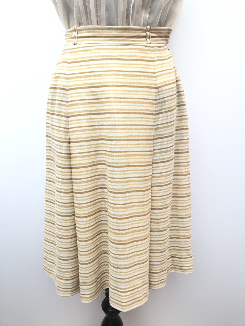 zip  womens  vintage  Urban Village Vintage  urban village  Stripes  Skirts  skirt  pleated skirt  pleat detailing  pleat detail  Mini Skirt  mini  cream  brown stripes  8  70s  1970s