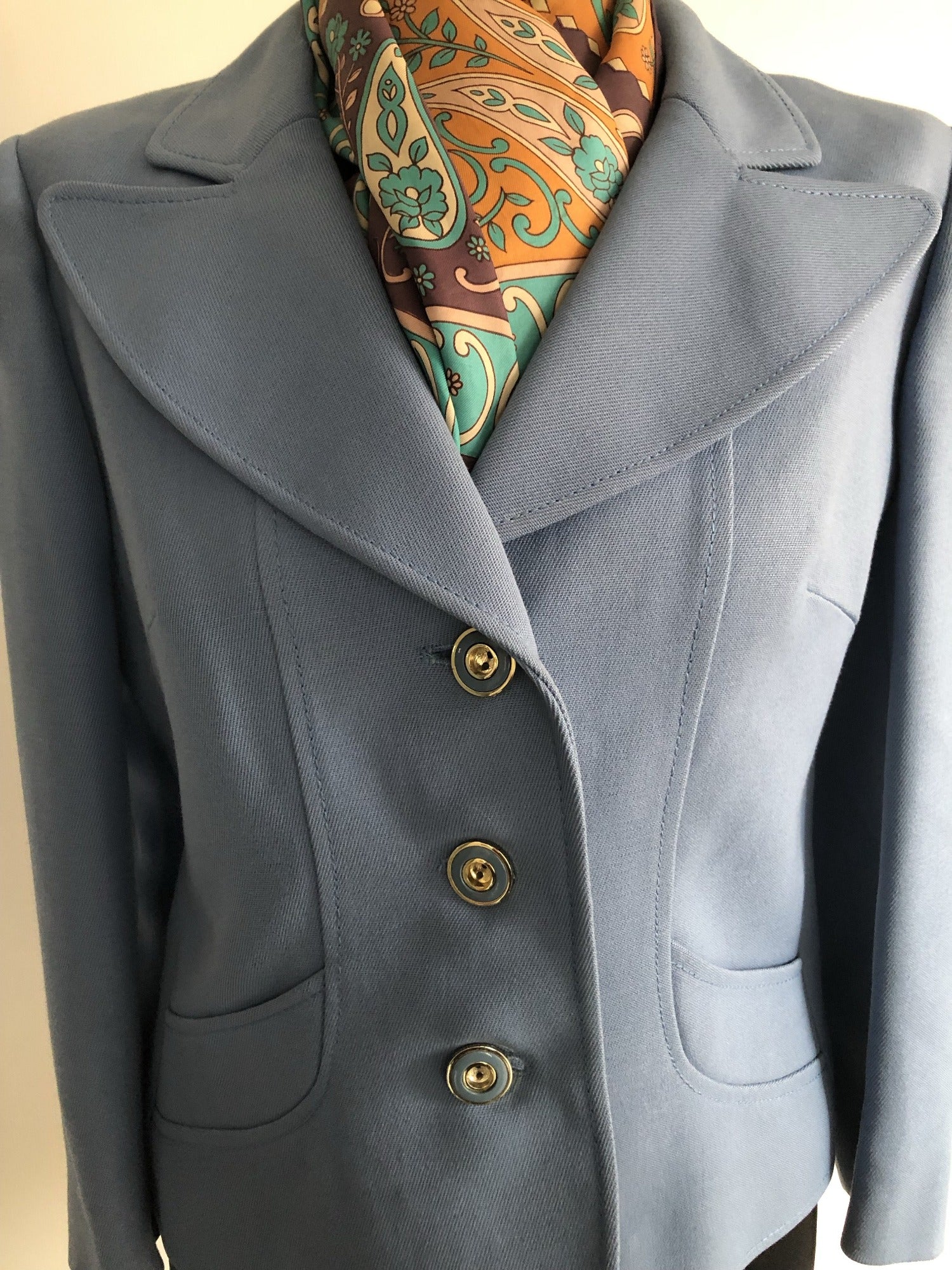 womens jacket  womens  vintage  Urban Village Vintage  urban village  polyester  MOD  Light Blue  Harella  decorative pockets  crop jacket  button up  button front  button fastening  blue  blazer jacket  Blazer  60s  60  1960s  1960  14