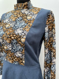 zip  womens  vintage  Urban Village Vintage  urban village  side zip  retro  maxi dress  long sleeve  high neck  floral print  floral lining  floral lace  floral dress  floral  dress  crew neck  blue  back zip  angel sleeve  70s  1970s  14