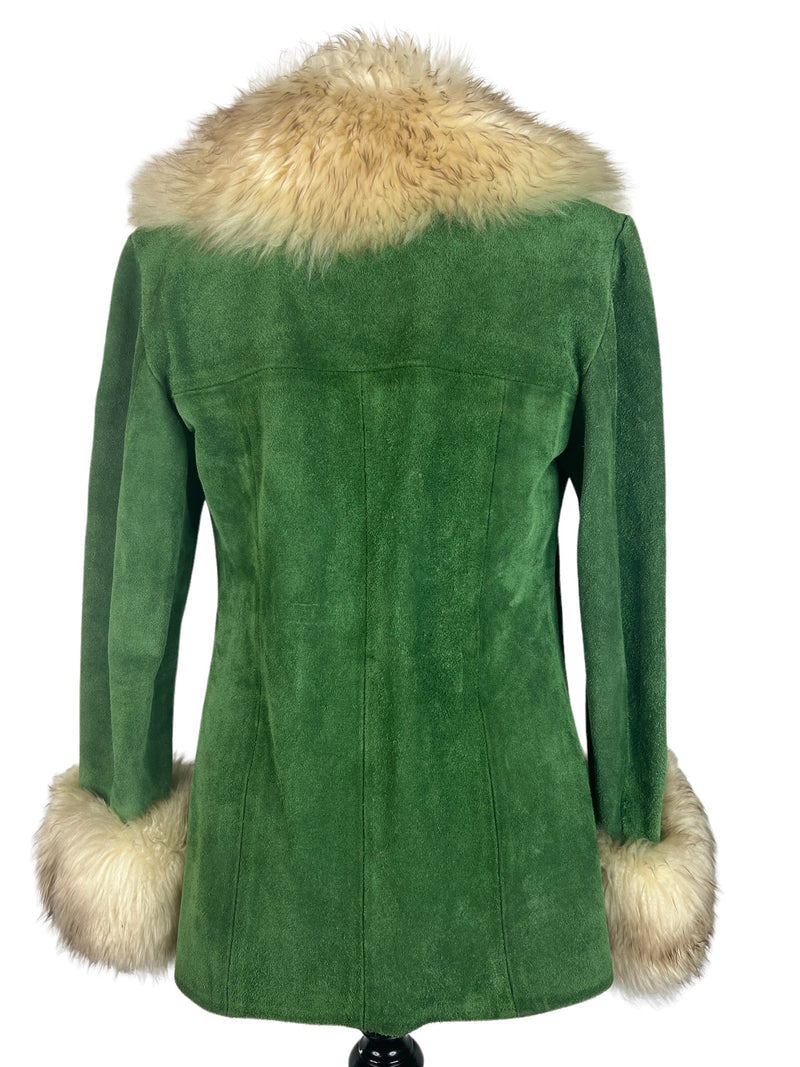zip front  woodstock  womens  Winter Jacket  Winter Coat  winter  vintage  Urban Village Vintage  urban village  Suede Jacket  Suede  sheepskin cuffs  sheepskin collar  Sheepskin  shearling  long sleeve  Jacket  hippy  hippie  Green  coat  boho  autumnal  autumn  12