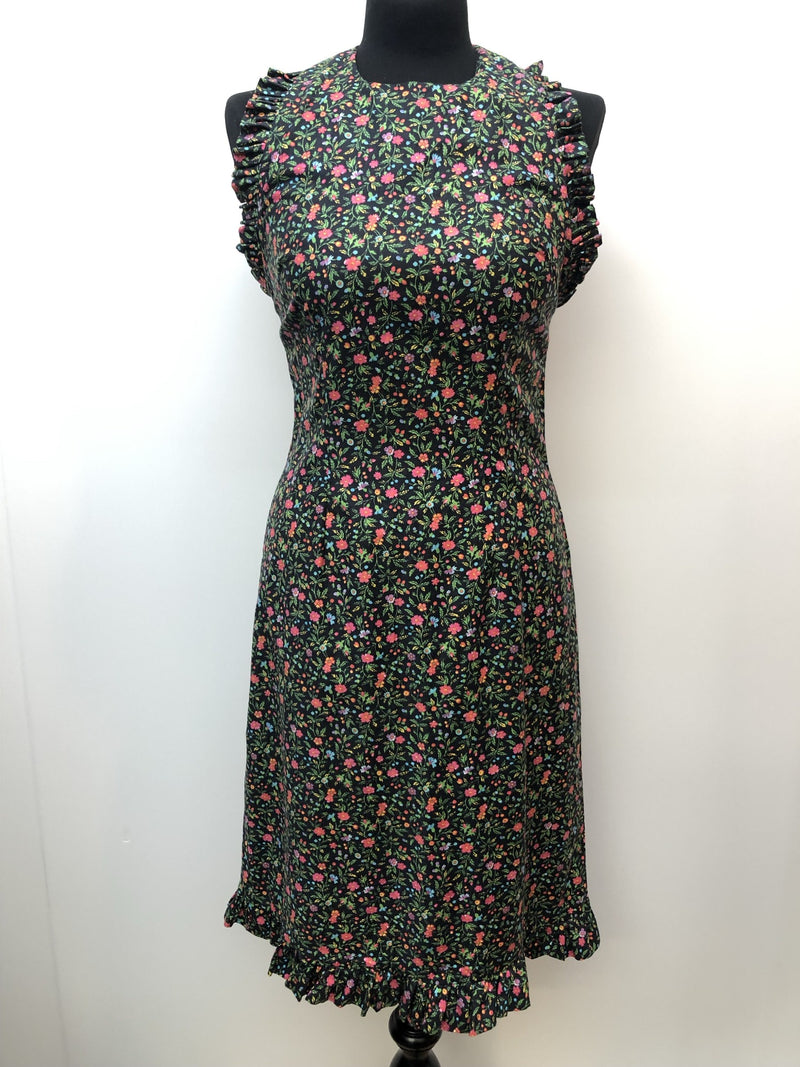 womens  vintage  Urban Village Vintage  urban village  summer dress  summer  Sportaville  NOS  New old stock  multi  midi dress  halter dress  frill trim  floral dress  dress  deadstock  black  8  70s