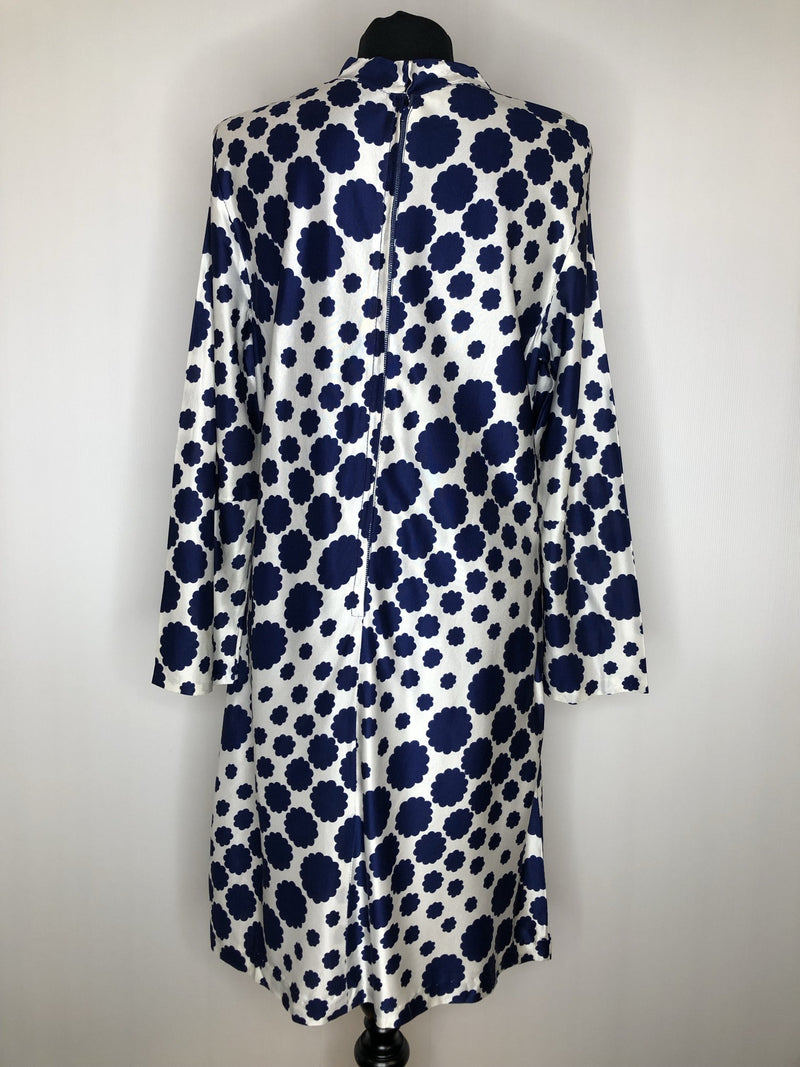 womens  white  vintage  Urban Village Vintage  psychedelic  psych  print dress  midi dress  long sleeved  flower power  floral  dress  blue  70s  1970s  12