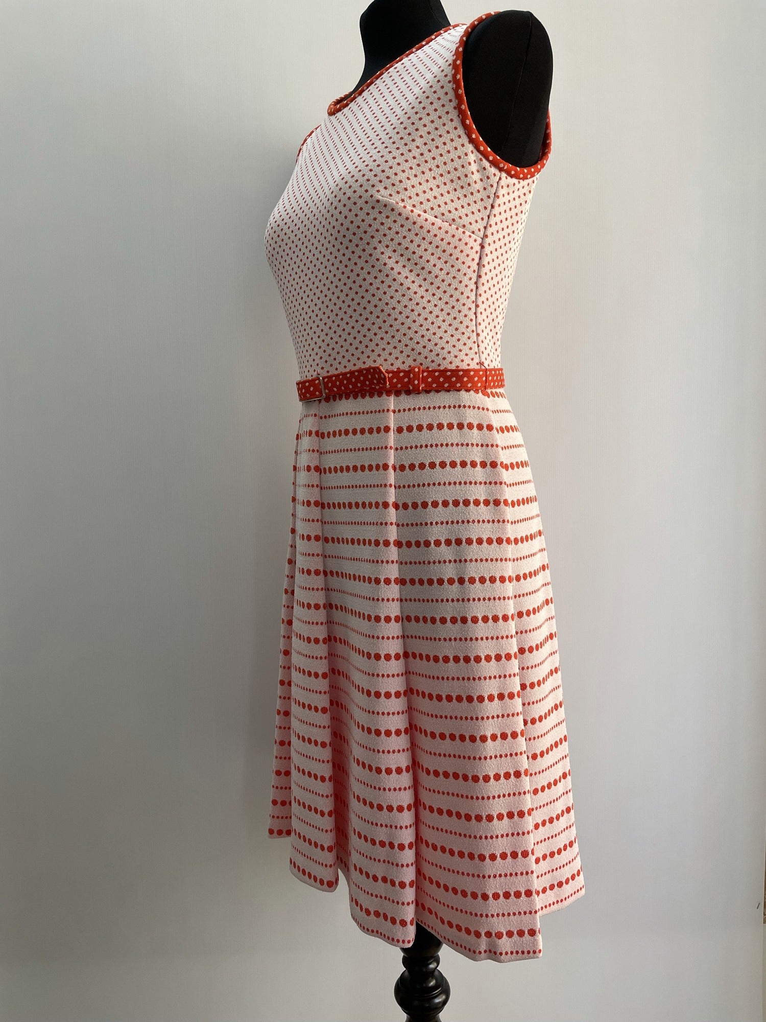 womens  white  vintage  Urban Village Vintage  urban village  tank dress  tank  summer dress  summer  spring  spotty  spot  sleeveless  red  polka dot  polka  knitted  knit dress  knit  dress  back zip  70s  1970s  10