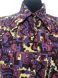 womens shirt  womens  vintage  Urban Village Vintage  urban village  summer dress  summer  purple  print blouse  multi  dagger collar  collar  button  blouse  18