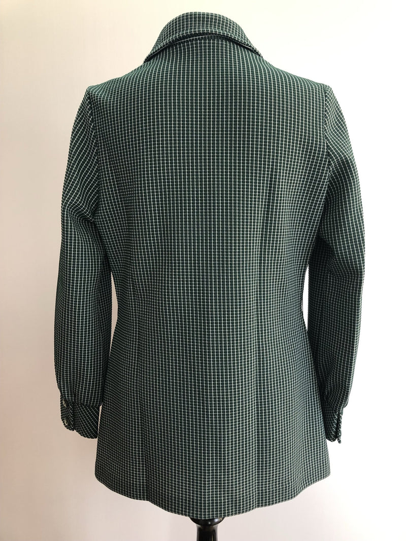 womens  vintage  Urban Village Vintage  top  square print  green  floral print  dagger collar  blouse  balloon sleeve  autumnal  autumn  70s  1970s  12