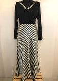 womens  white  vintage  Urban Village Vintage  summer dress  stripes  print  maxi dress  maxi  long sleeve  Horrockses Fashions  dress  chevron stripes  chevron stripe  black  70s  1970s  14