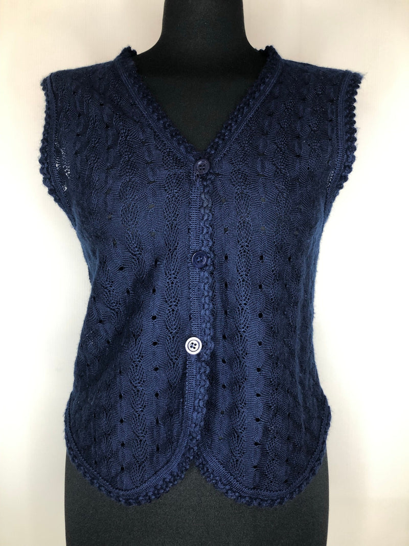 womens  waistcoat  vintage  vest  Urban Village Vintage  urban village  sleeveless  open front  Nicholas Gale  Lightweight Knit  light knitwear  knitwear  knitted  knit  cardi  blue  10