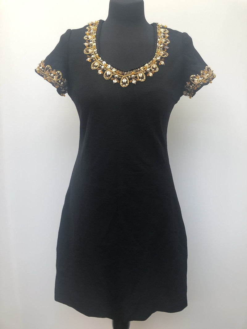 womens  vintage  Urban Village Vintage  short sleeve  mini dress  knee length  gold sequins  Fitted  embellishment  dress  cocktail  black  10