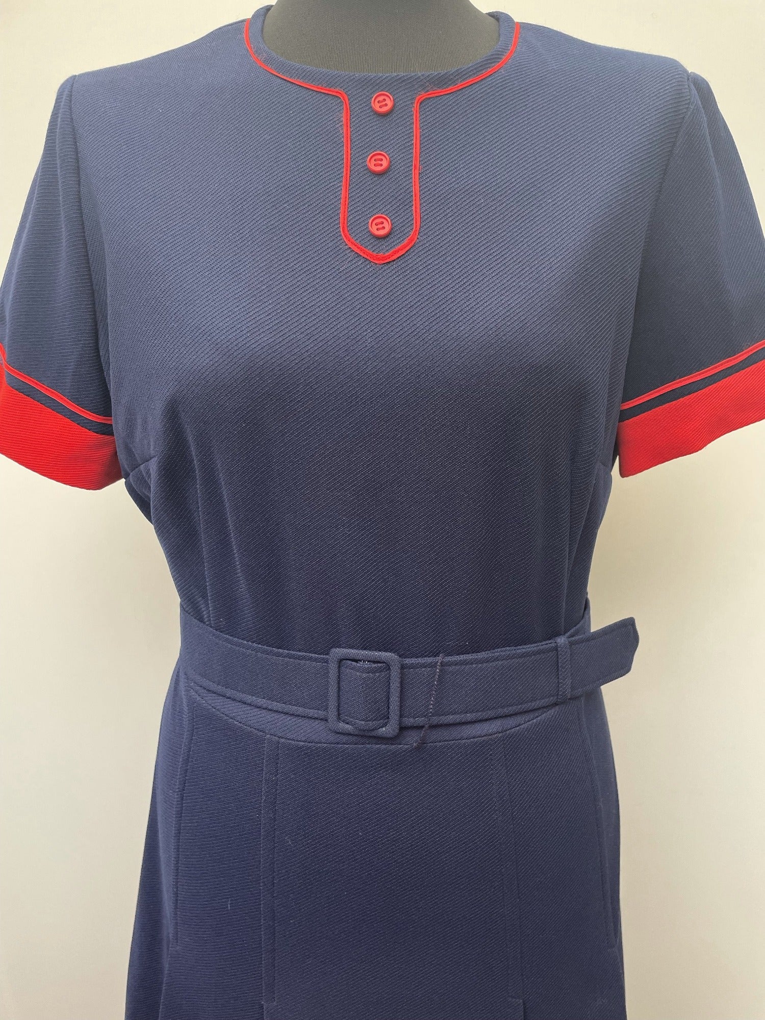 womens top  womens  waist belt  vintage  summer dress  summer  Stripes  short sleeved  short sleeve  retro  red  Navy  MOD  midi dress  midi  high neck  dress  decorative buttons  blue  Berketex  belted dress  back zip  70s  60s  1970s  1960s  14