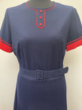 womens top  womens  waist belt  vintage  summer dress  summer  Stripes  short sleeved  short sleeve  retro  red  Navy  MOD  midi dress  midi  high neck  dress  decorative buttons  blue  Berketex  belted dress  back zip  70s  60s  1970s  1960s  14
