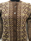 wool  womens  vintage  Urban Village Vintage  urban village  round neck  patterned  pattern  long sleeves  Long sleeved top  long sleeve  light knit  knitwear  knitted  knit  Jacket  fairisle  button down  brown  60s  1960s  12