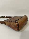 tooled  hippy  hippie  boho  womens bag  womens  vintage  Urban Village Vintage  tan  Shoulder bag  shoulder  Leather  leaf design  handbag  hand bag  embossed  brown  bag  accessories  70s  1970s