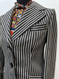 womens jacket  womens  white stripes  white line  white  vintage  Three Button  stripey  Stripes  striped  polyester  navy stripe  Navy  MOD  long sleeves  Long sleeved top  long sleeve  lapels  Jacket  dark blue  button down  button  boating jacket  blue  blazer jacket  Blazer  belted blazer  alexon youngest  70s  60s  6  3 button  1970s  1960s