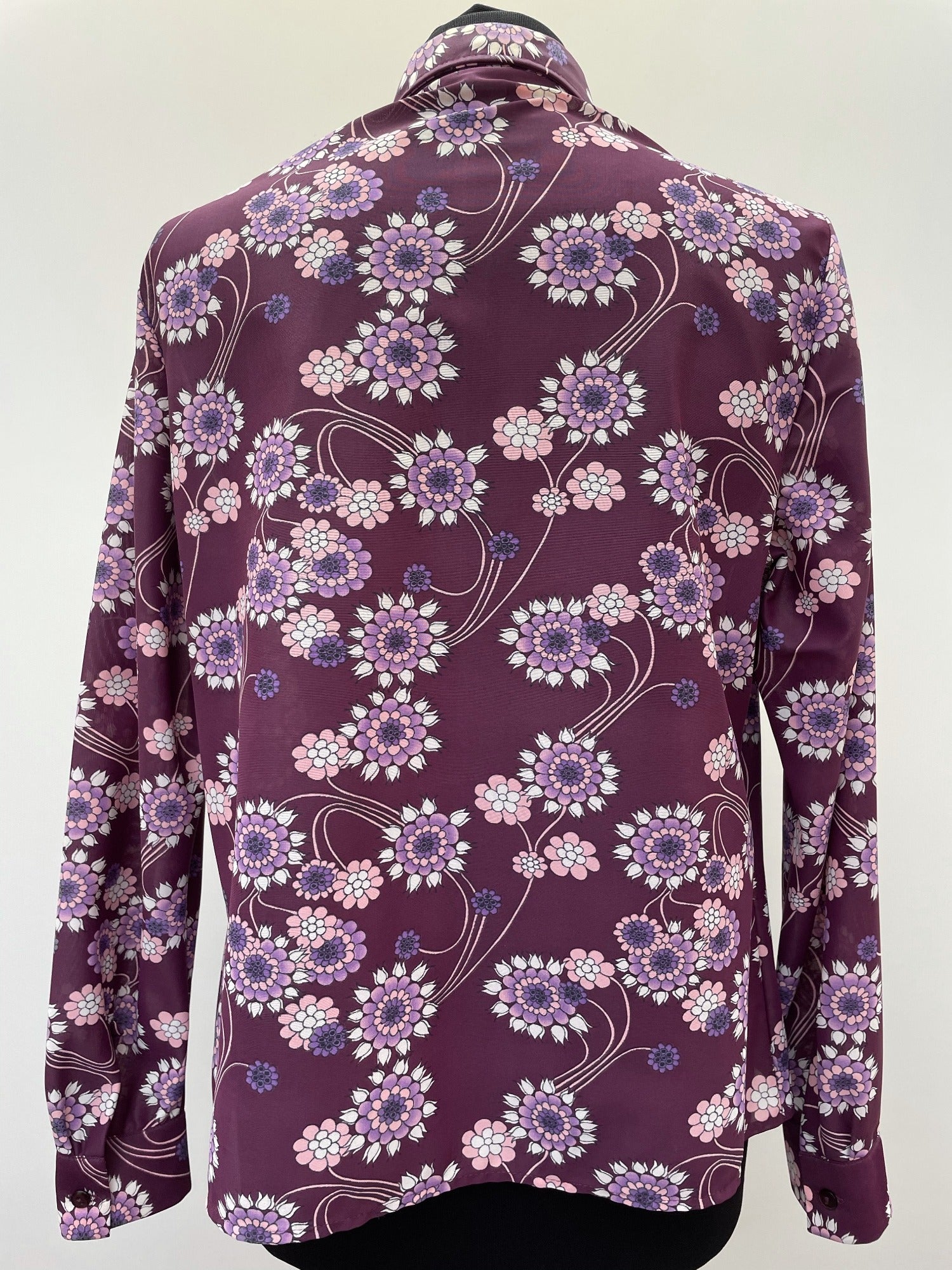 womens shirt  womens  vintage  Urban Village Vintage  urban village  St Michael  shirt sleeve  shirt dress  sheer  retr  purple  floral print  floral dress  floral  collar  big collar  70s  70  1970s