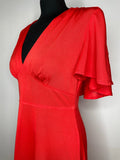 womens  vintage  v neck  Urban Village Vintage  topshop  summer  retro  red  plunge  maxi dress  maxi  long dress  flutter sleeves  festive  dress  christmas  cape  70s  70  1970s  10
