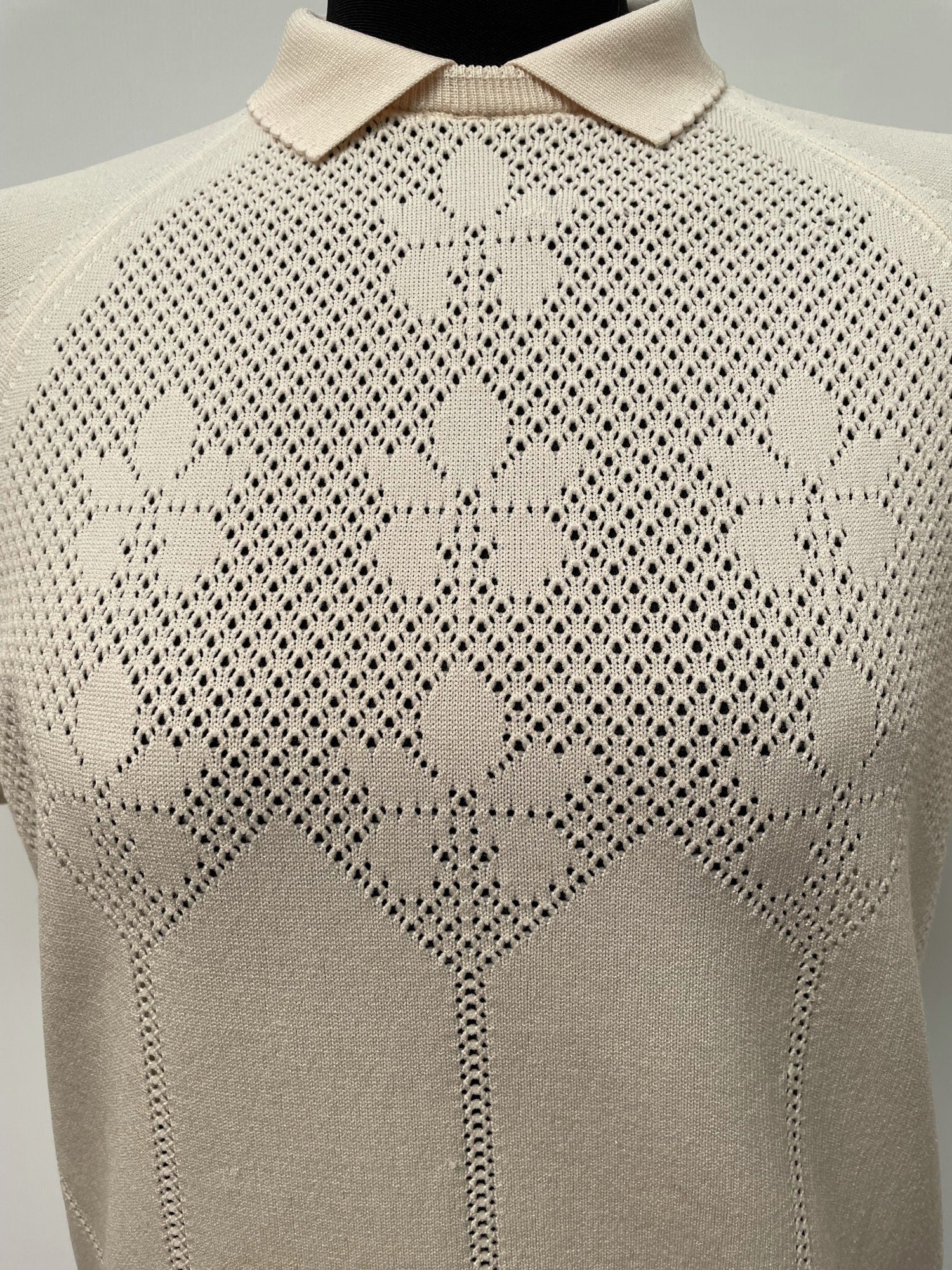 womens  vintage  Urban Village Vintage  urban village  trevira  polyester  polo top  polo  patterned  MOD  midi dress  knitwear  knitted  knit  elasticated  cream  60s  1960s  12