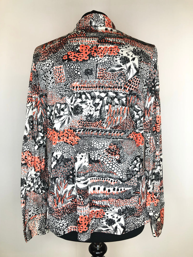 womens  white  vintage  top  red  multi  floral print  blouse  black  70s  1970s  14