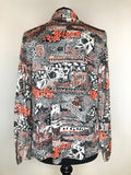 womens  white  vintage  top  red  multi  floral print  blouse  black  70s  1970s  14