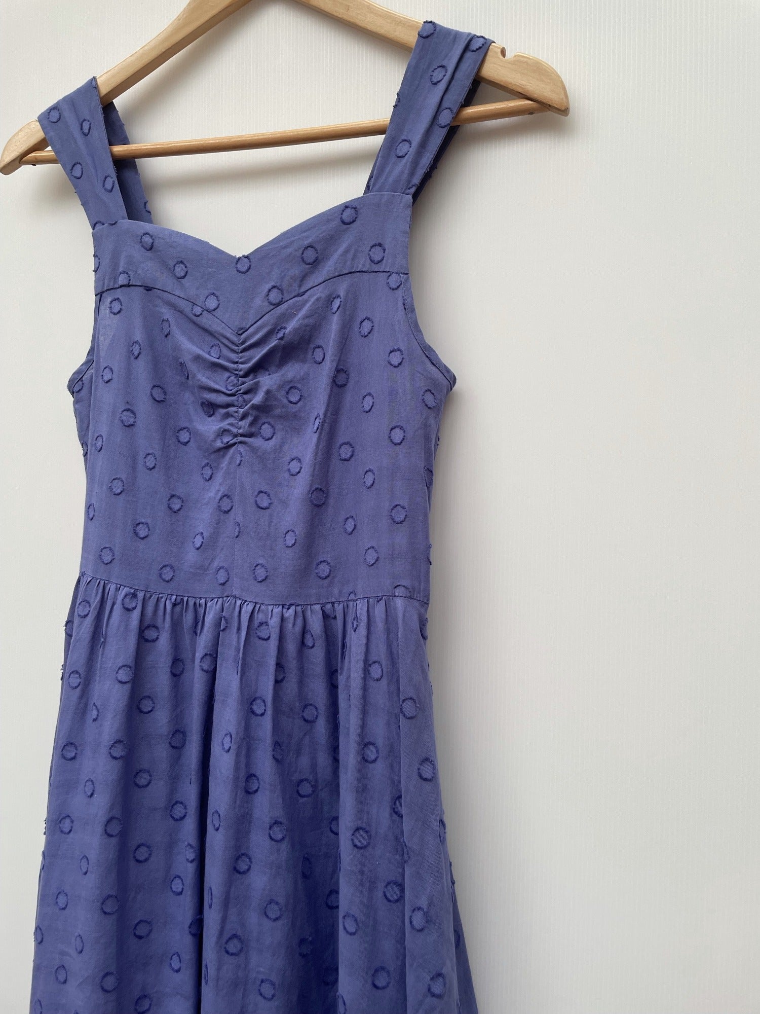 zip back  zip  womens  vintage  Urban Village Vintage  urban village  summer dress  summer  sleeveless  shoulder straps  retro  patterned dress  midi dress  midi  embroidery detail  Embroidered  dresses  dress  cornflower blue  circle  brown  70s  6  1970s