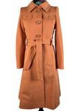 Vintage 1960s Pointed Collar Belted Coat in Orange by Bettena of London - Size UK 8