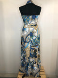 womens  vintage  Urban Village Vintage  urban village  summer dress  summer  maxi dress  large collar  hippie  full length  floral print  button detailing  blue  8  70s  70  1970s